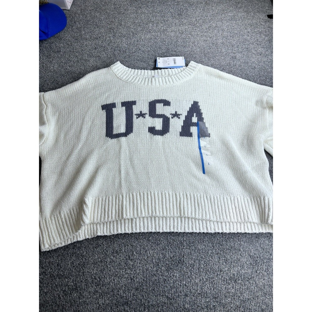 Grayson Thread Women's Large USA Graphic Sweater Off-White Blue New Women Owned
